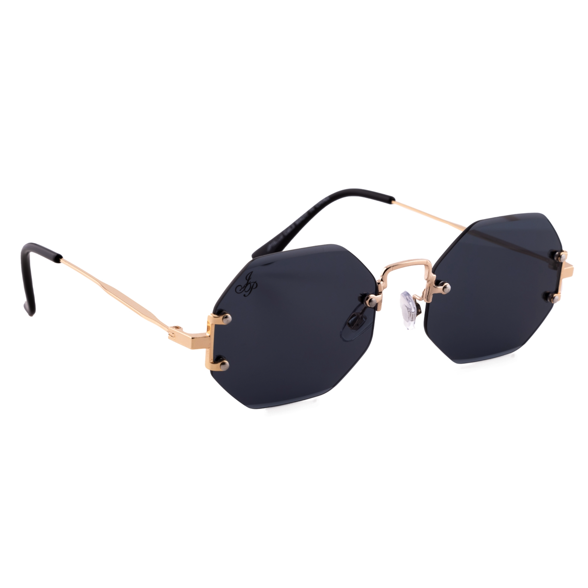 GOLD RIMLESS FRAME WITH BLACK LENSES