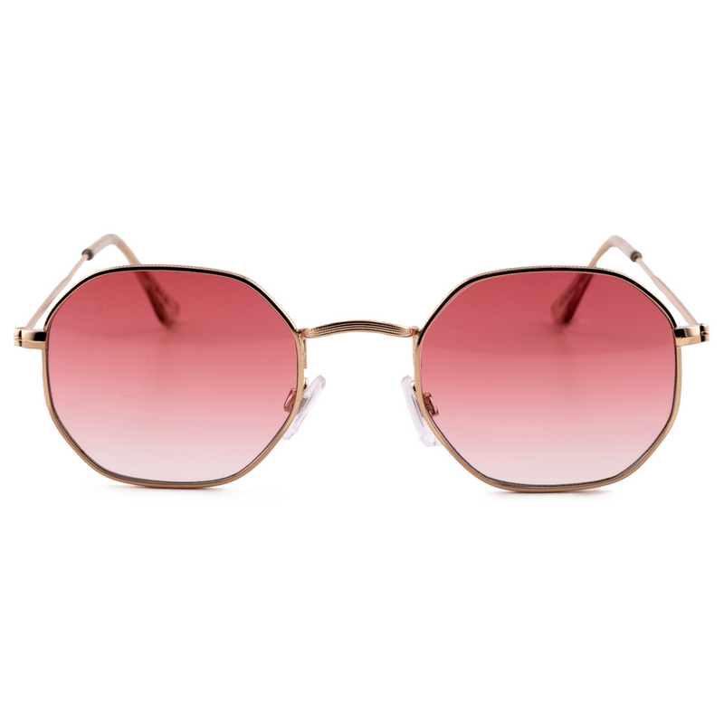 GOLD ROUND FRAME WITH PINK GRAD LENSES