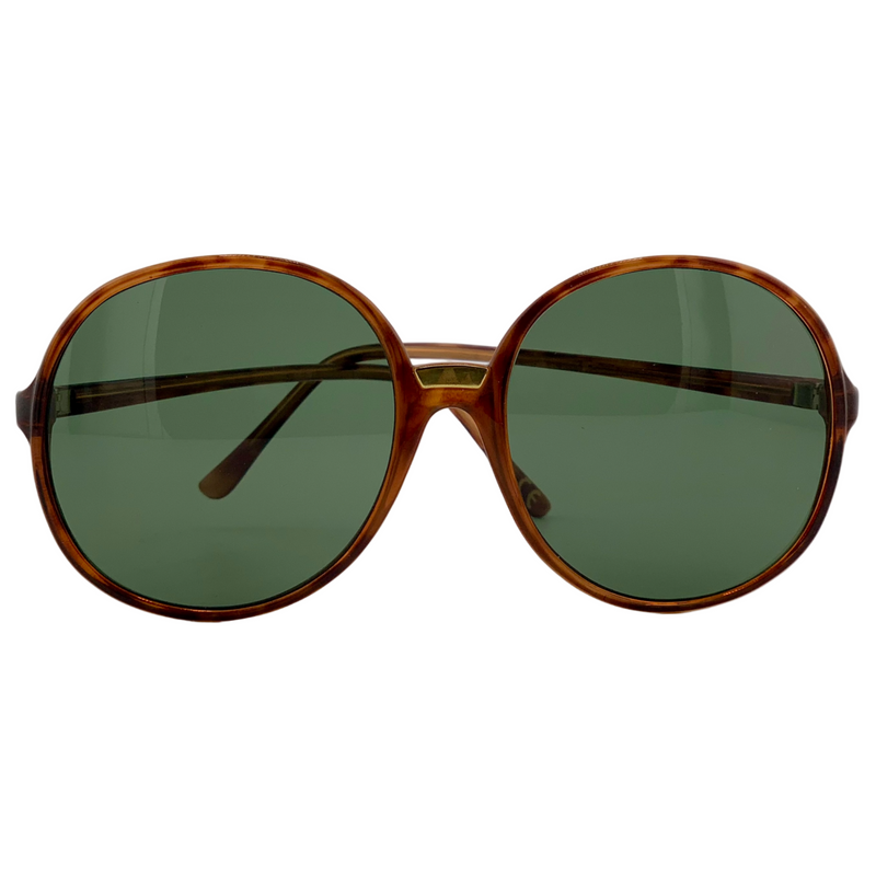 BROWN TORT ROUND FRAME WITH GREEN LENSES