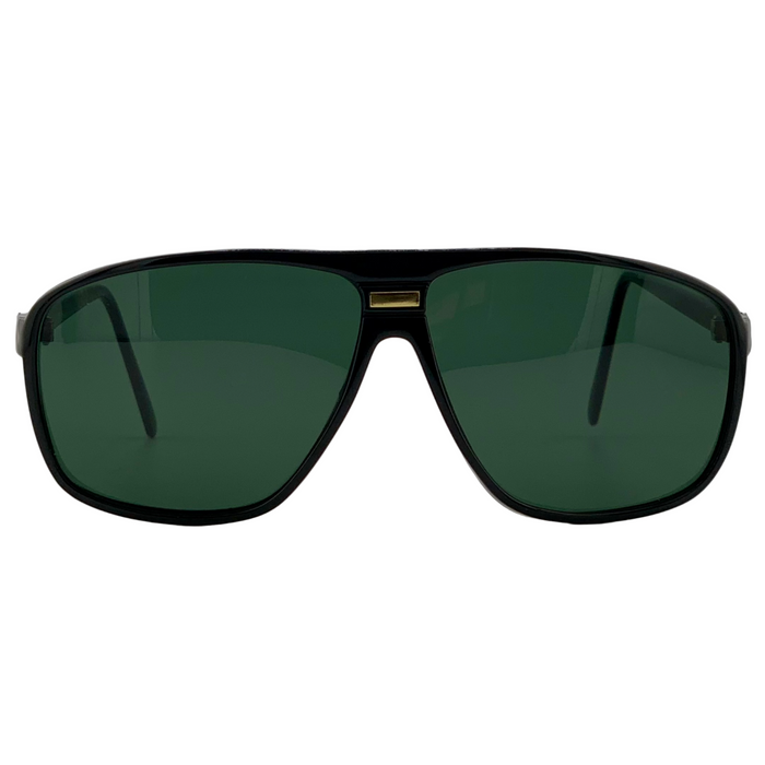 BLACK/GOLD SQUARE FRAME WITH GREEN LENSES