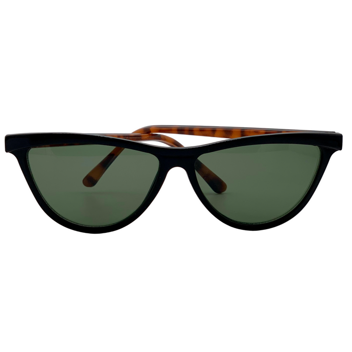 BLACK/TORT CAT EYE FRAME WITH GREEN LENSES