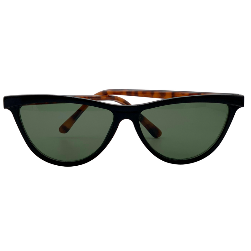 BLACK/TORT CAT EYE FRAME WITH GREEN LENSES