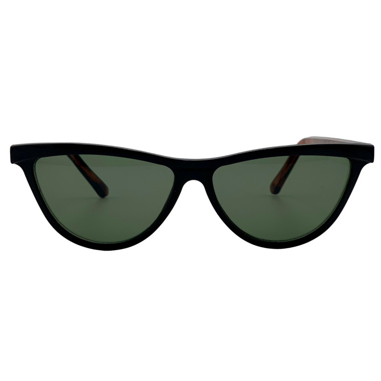 BLACK/TORT CAT EYE FRAME WITH GREEN LENSES