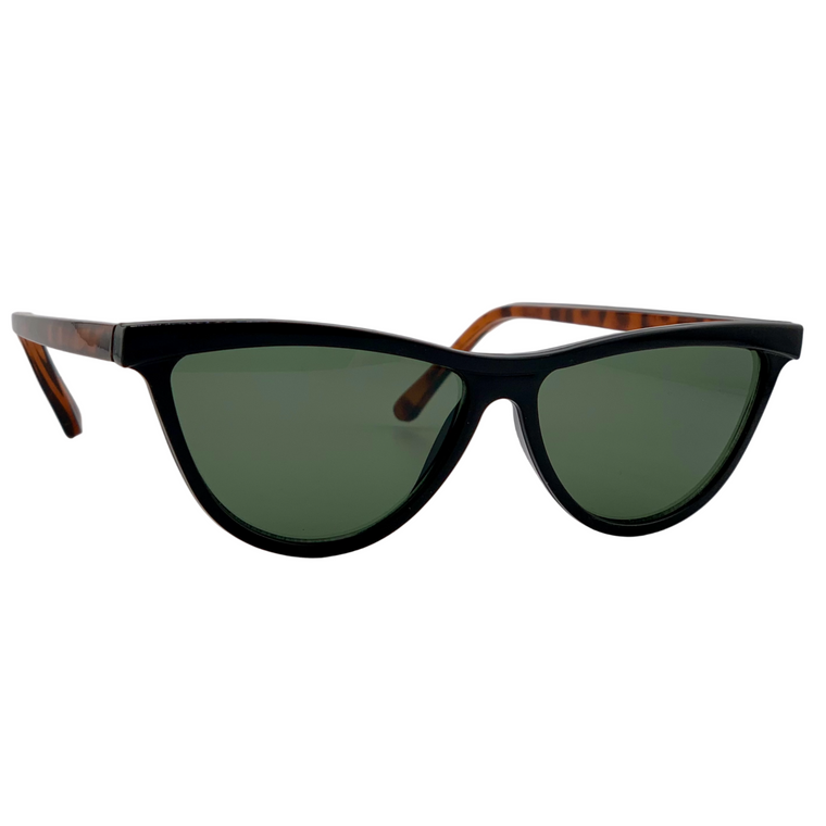 BLACK/TORT CAT EYE FRAME WITH GREEN LENSES