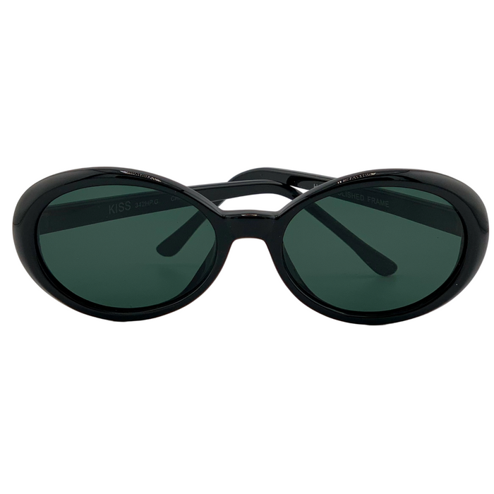 BLACK OVAL FRAME WITH GREEN LENSES