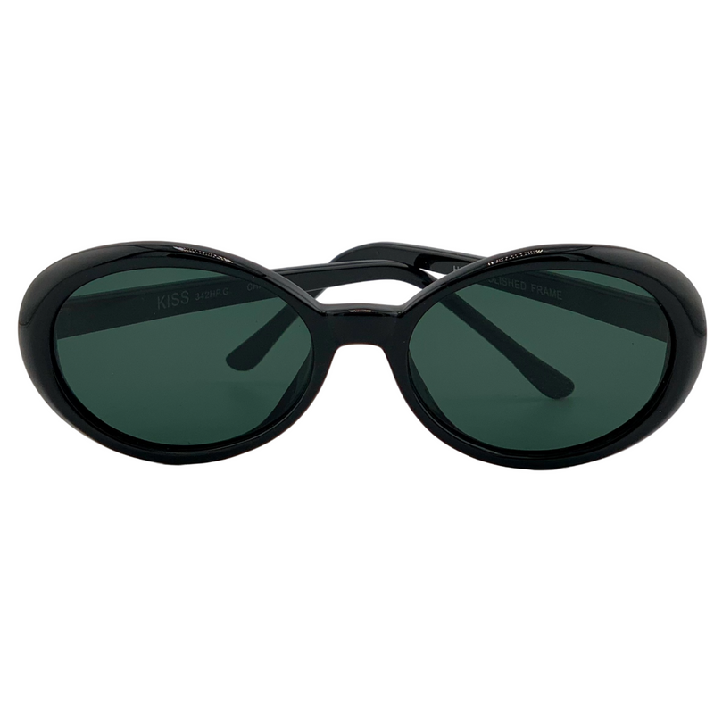 BLACK OVAL FRAME WITH GREEN LENSES