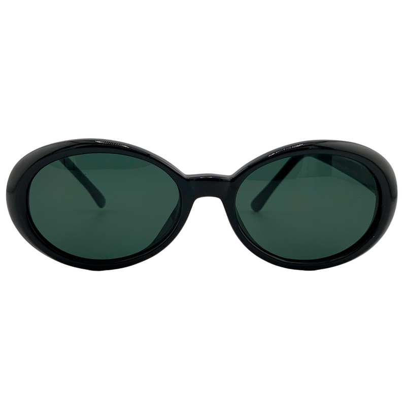 BLACK OVAL FRAME WITH GREEN LENSES