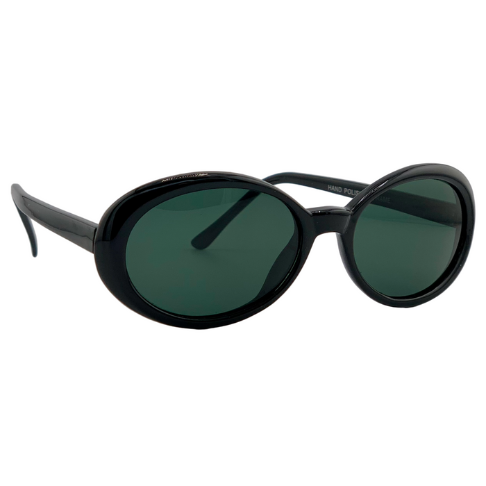 BLACK OVAL FRAME WITH GREEN LENSES