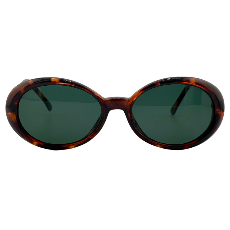 BROWN TORT OVAL FRAME WITH GREEN LENSES
