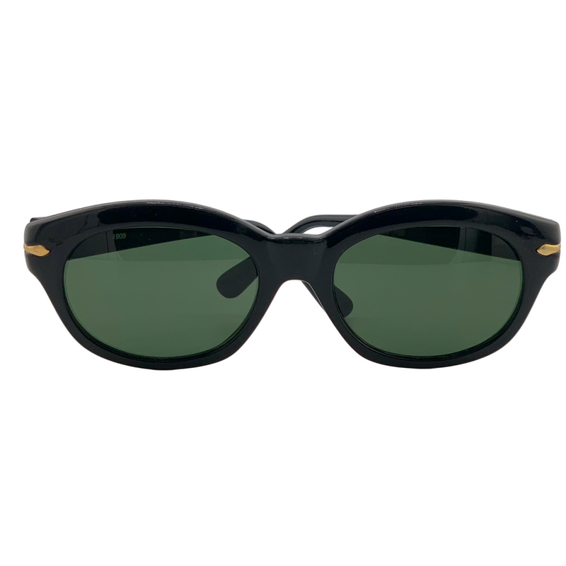BLACK/GOLD CAT EYE FRAME WITH GREEN LENSES