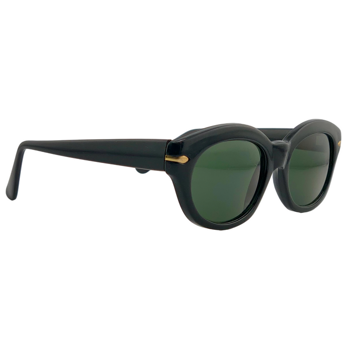 BLACK/GOLD CAT EYE FRAME WITH GREEN LENSES