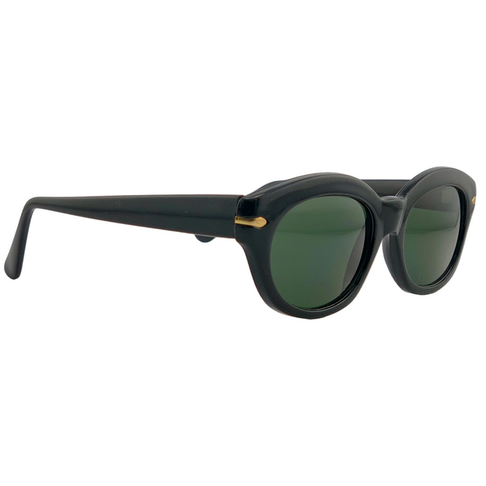 BLACK/GOLD CAT EYE FRAME WITH GREEN LENSES