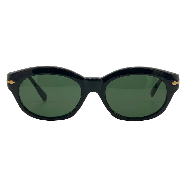 BLACK/GOLD CAT EYE FRAME WITH GREEN LENSES