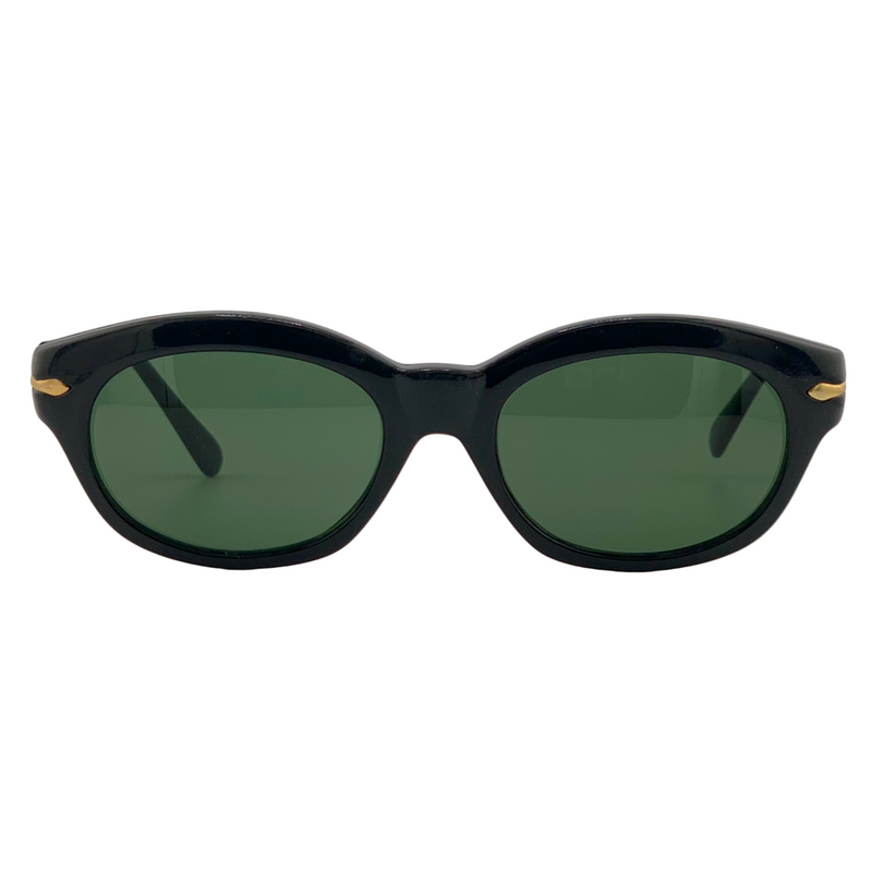 BLACK/GOLD CAT EYE FRAME WITH GREEN LENSES
