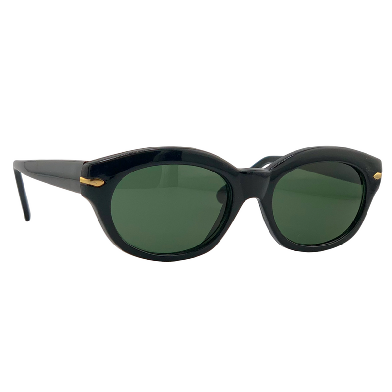 BLACK/GOLD CAT EYE FRAME WITH GREEN LENSES