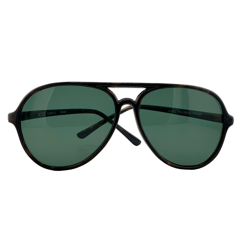 DARK BROWN TORT AVIATOR FRAME WITH GREEN LENSES
