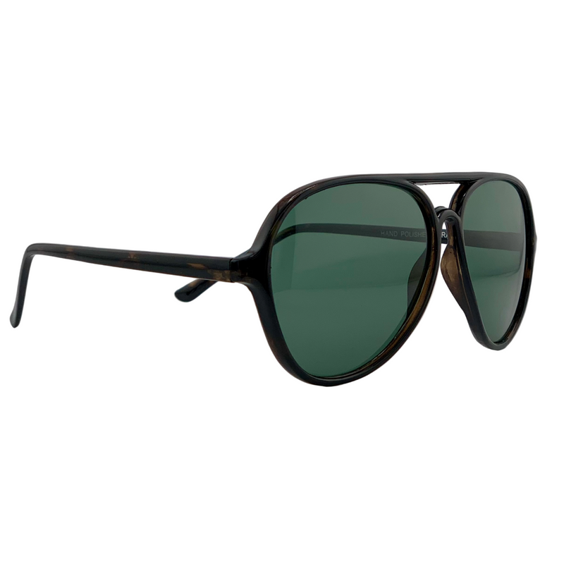 DARK BROWN TORT AVIATOR FRAME WITH GREEN LENSES