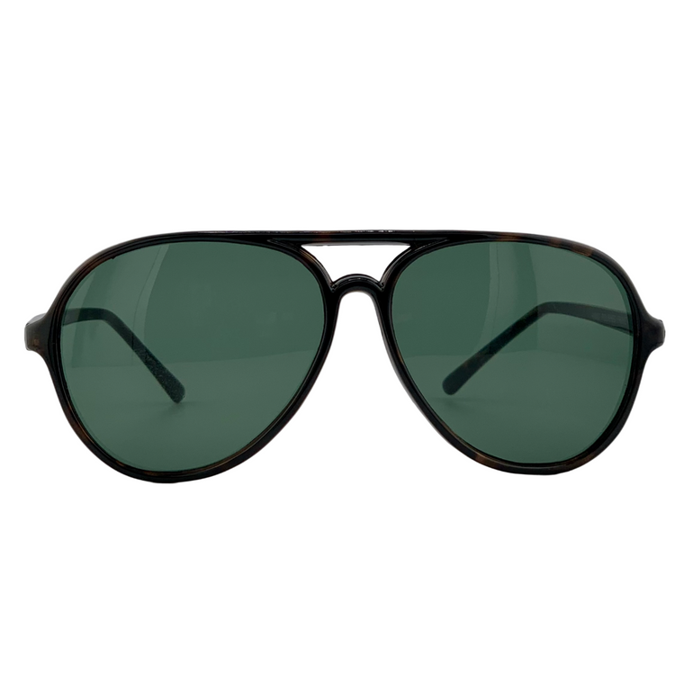 DARK BROWN TORT AVIATOR FRAME WITH GREEN LENSES