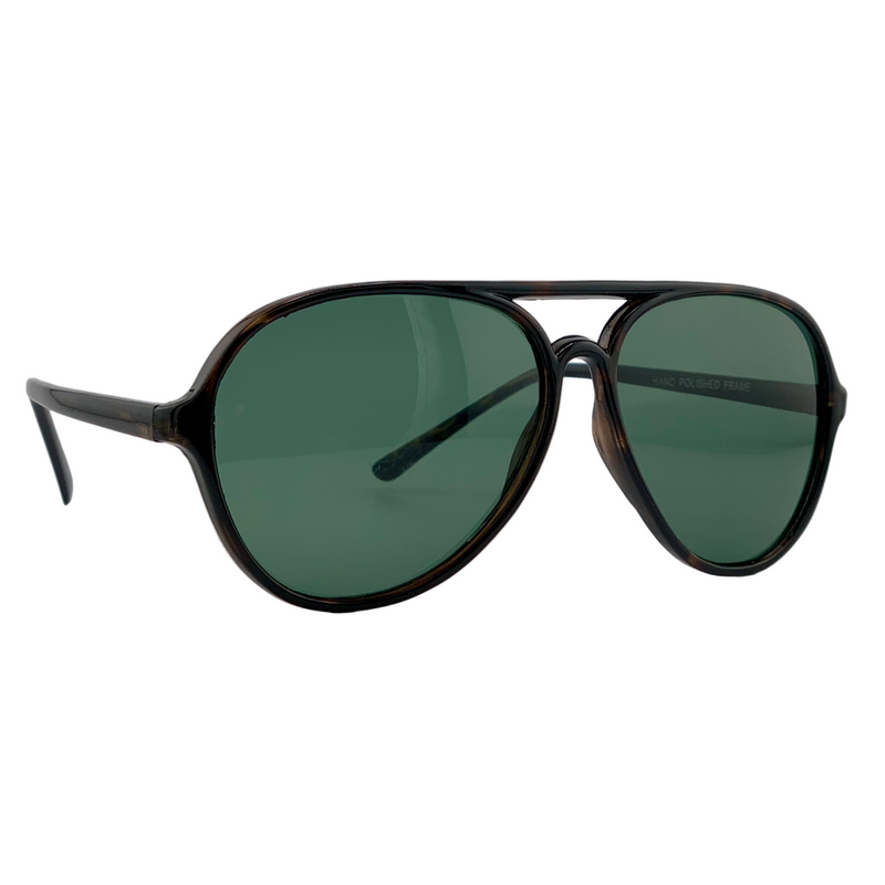 DARK BROWN TORT AVIATOR FRAME WITH GREEN LENSES