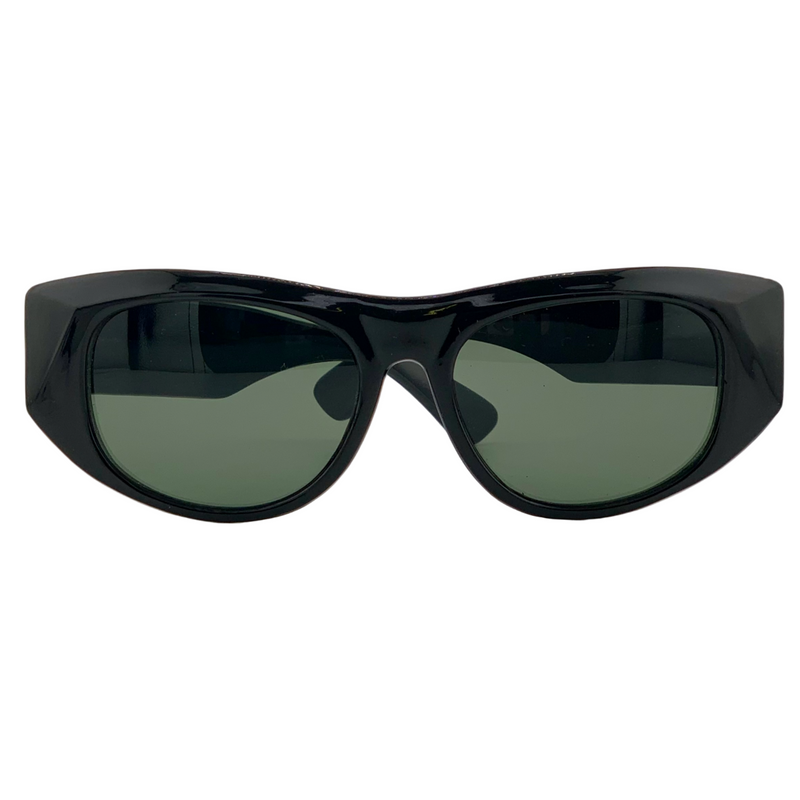 BLACK OVAL FRAME WITH GREEN LENSES