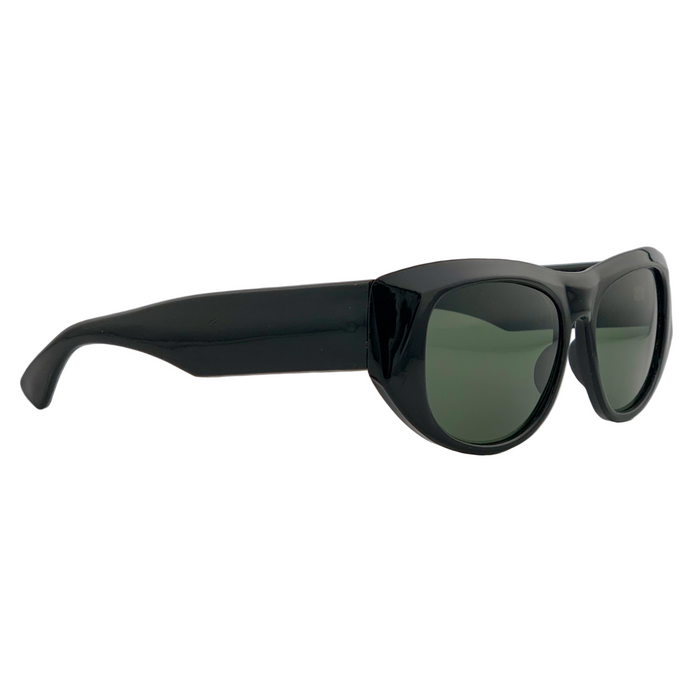 BLACK OVAL FRAME WITH GREEN LENSES