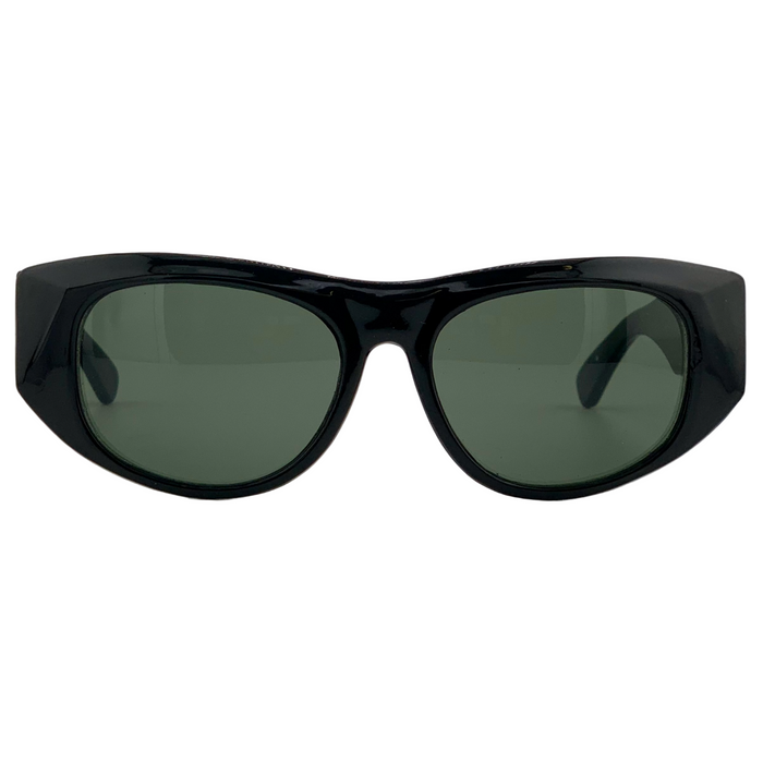 BLACK OVAL FRAME WITH GREEN LENSES