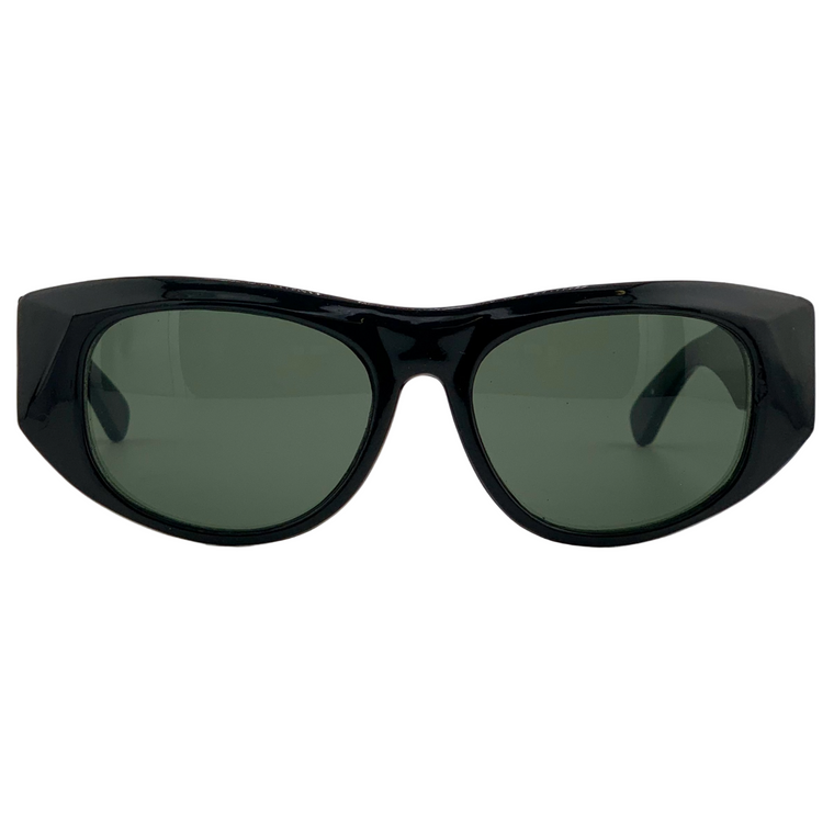 BLACK OVAL FRAME WITH GREEN LENSES