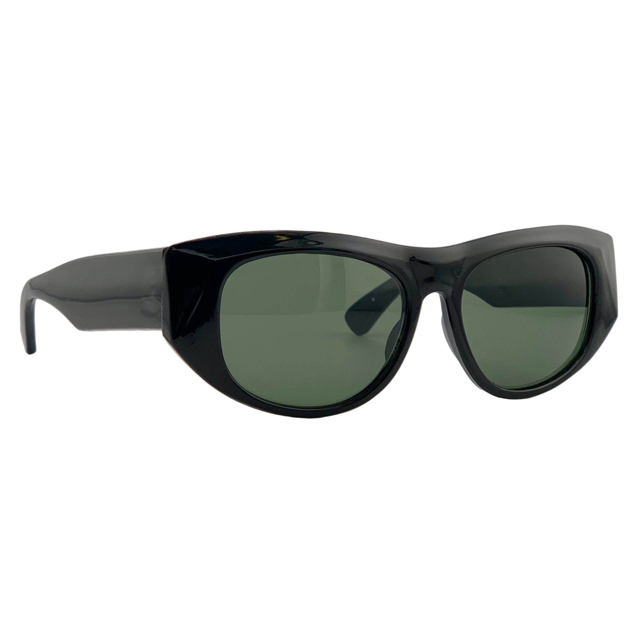 BLACK OVAL FRAME WITH GREEN LENSES