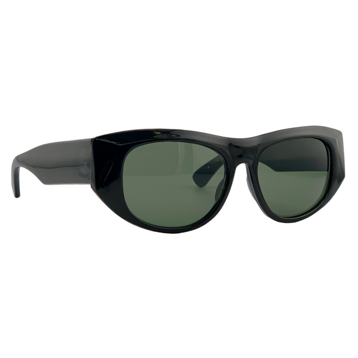 BLACK OVAL FRAME WITH GREEN LENSES