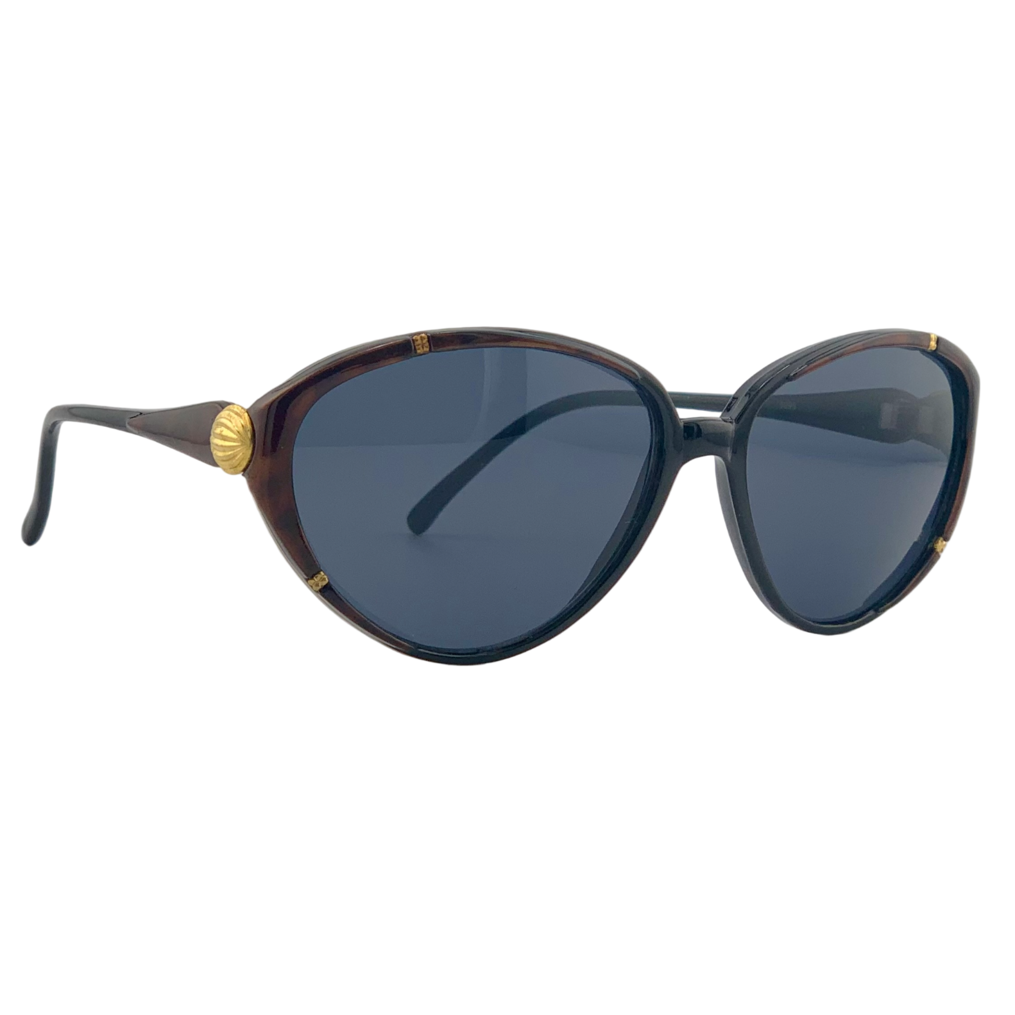 BROWN/GOLD CAT EYE FRAME WITH SMOKE LENSES