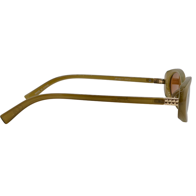OLIVE GREEN OVAL FRAME WITH BROWN LENSES