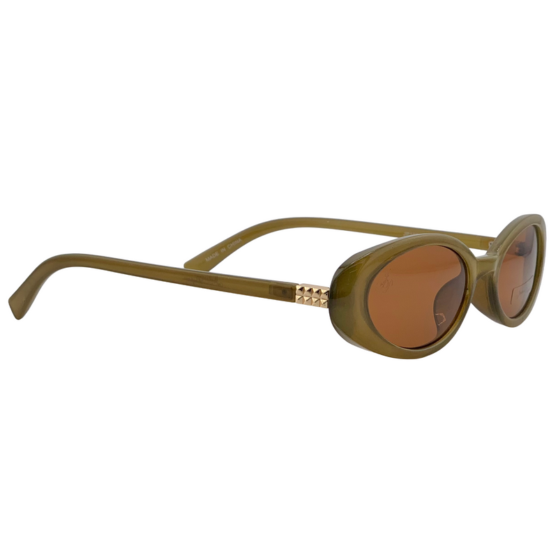 OLIVE GREEN OVAL FRAME WITH BROWN LENSES