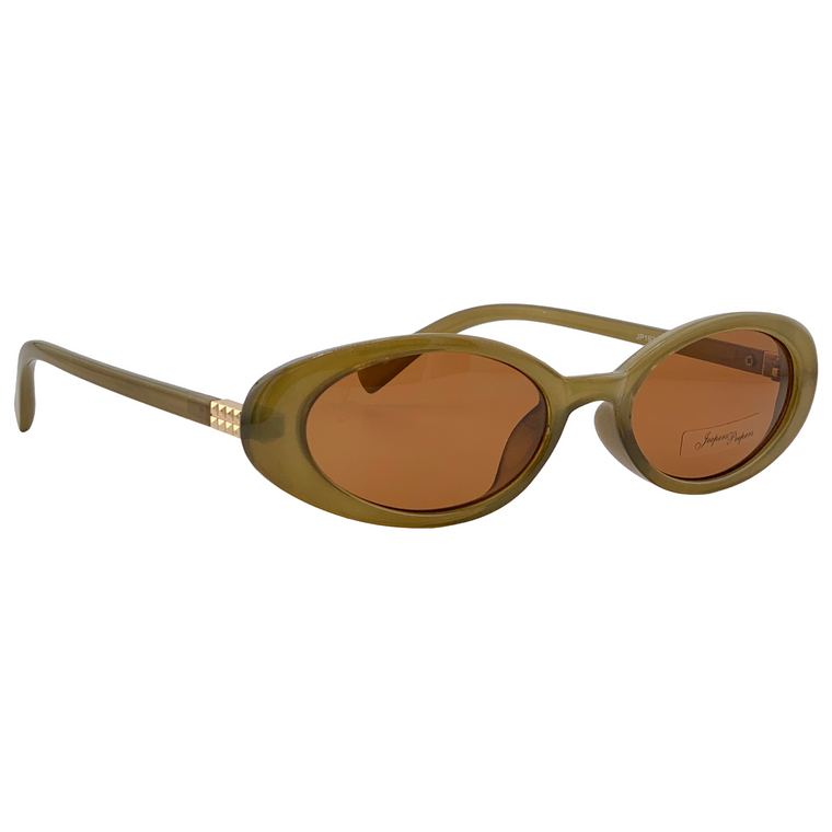 OLIVE GREEN OVAL FRAME WITH BROWN LENSES