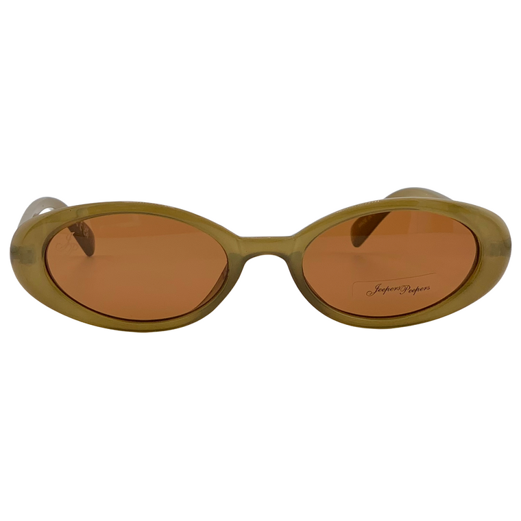 OLIVE GREEN OVAL FRAME WITH BROWN LENSES