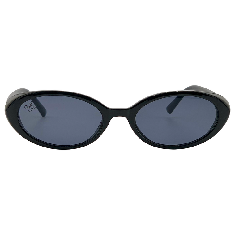 BLACK OVAL FRAME WITH BLACK LENSES
