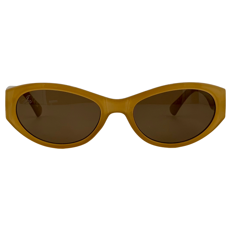 YELLOW OVAL FRAME WITH BROWN LENSES