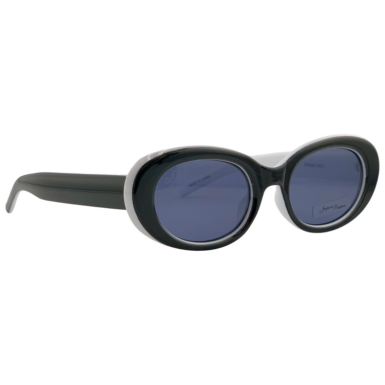BLACK/WHITE OVAL FRAME WITH BLACK LENSES