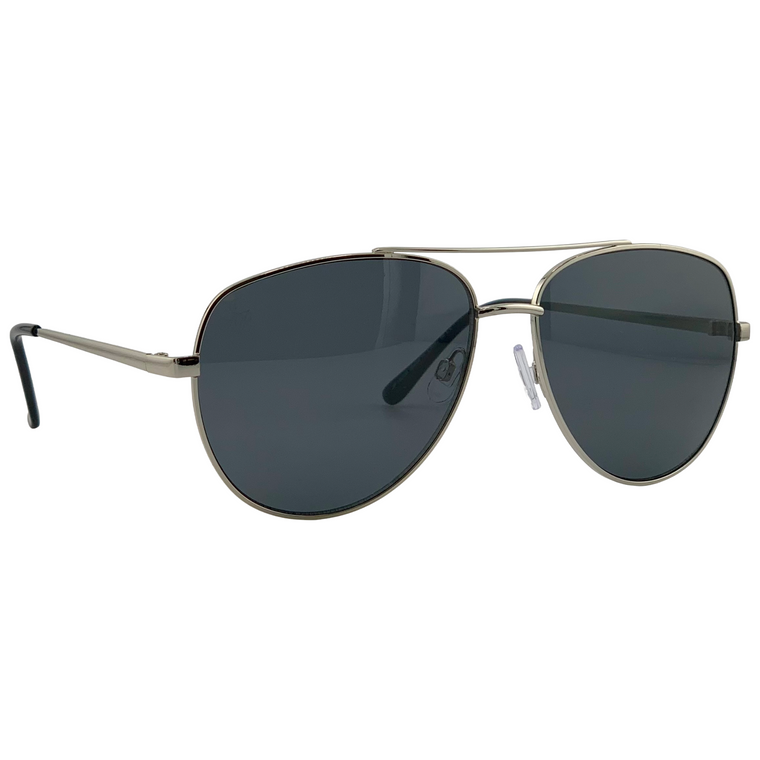 SILVER AVIATOR FRAME WITH BLACK LENSES