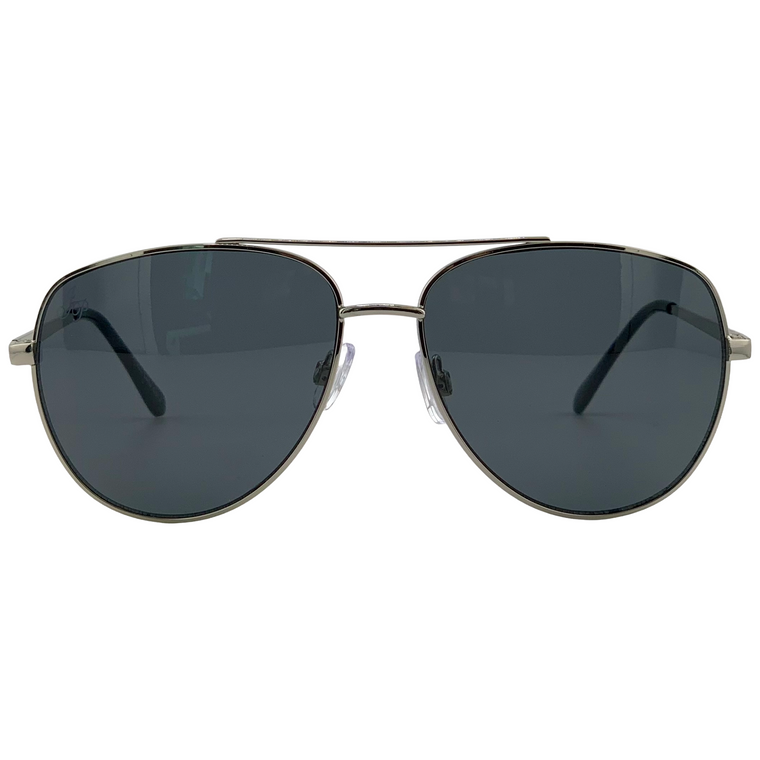SILVER AVIATOR FRAME WITH BLACK LENSES