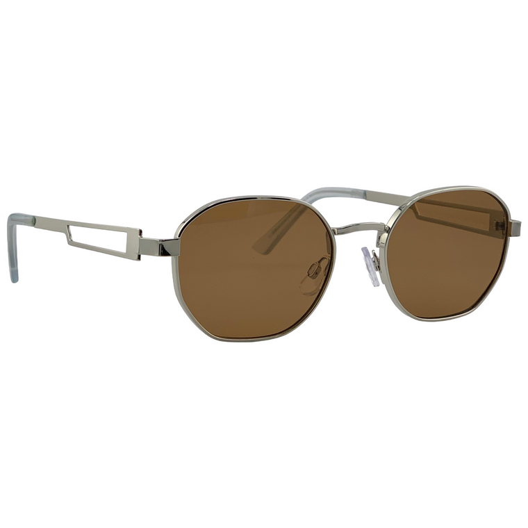 SILVER METAL ROUND FRAME WITH BROWN LENSES