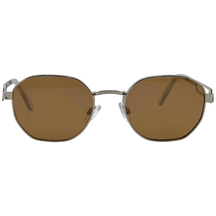 SILVER METAL ROUND FRAME WITH BROWN LENSES