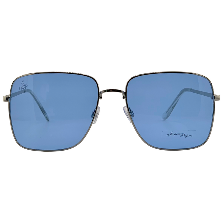 SILVER METAL SQUARE FRAME WITH BLUE LENSES