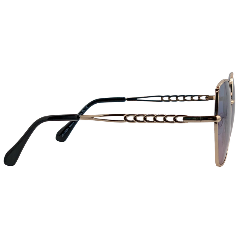 GOLD SQUARE METAL FRAME WITH BLUE TO PINK GRAD LENSES