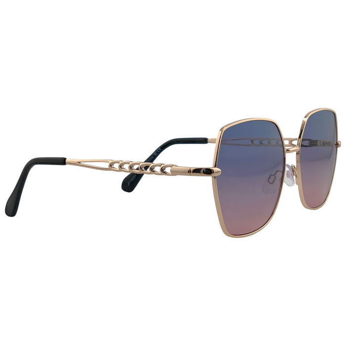 GOLD SQUARE METAL FRAME WITH BLUE TO PINK GRAD LENSES