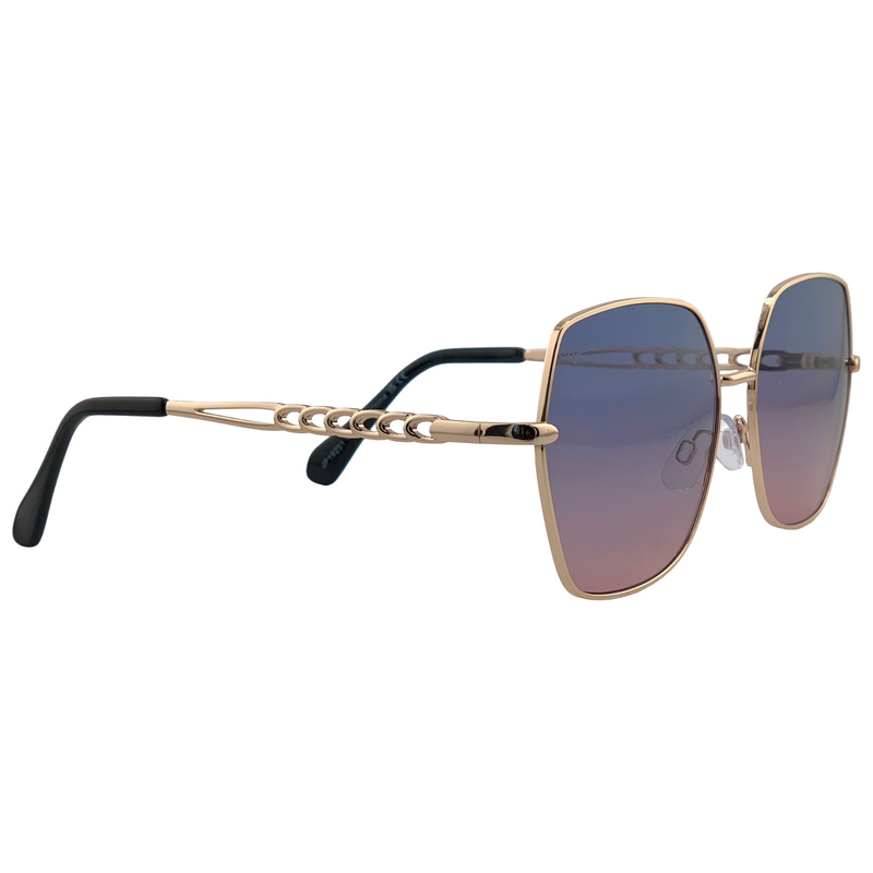 GOLD SQUARE METAL FRAME WITH BLUE TO PINK GRAD LENSES