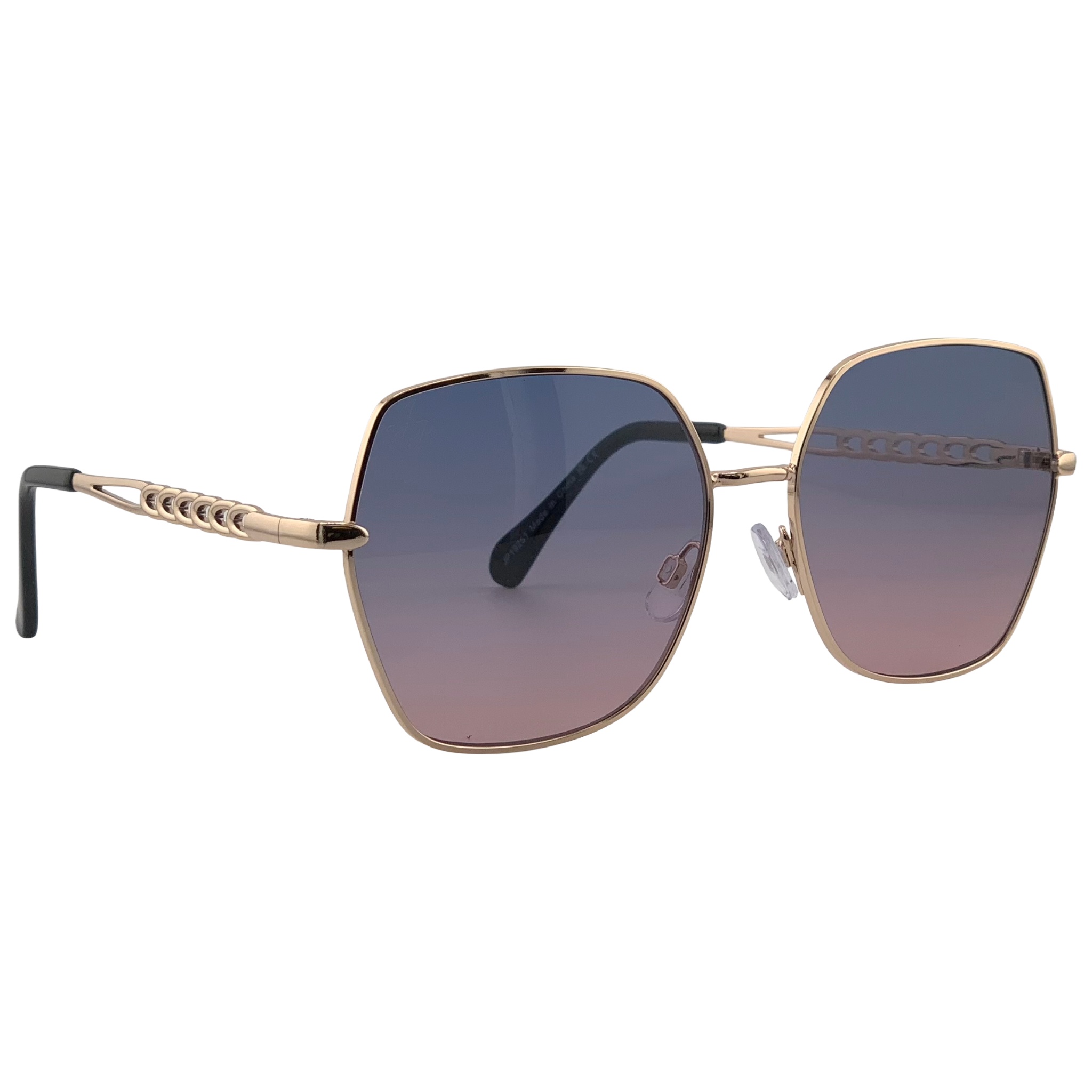 GOLD SQUARE METAL FRAME WITH BLUE TO PINK GRAD LENSES