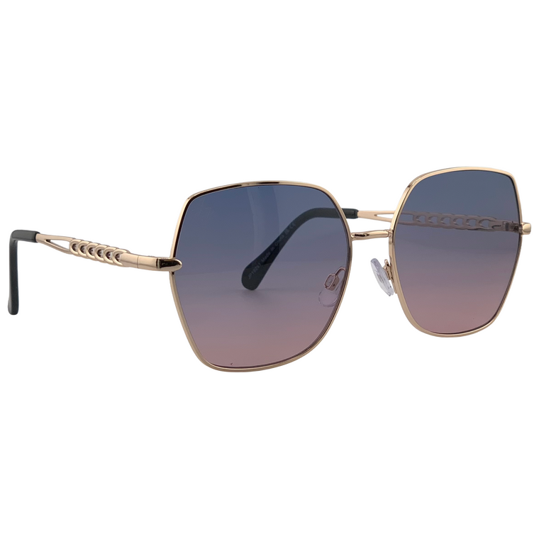 GOLD SQUARE METAL FRAME WITH BLUE TO PINK GRAD LENSES