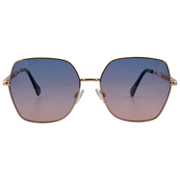 GOLD SQUARE METAL FRAME WITH BLUE TO PINK GRAD LENSES