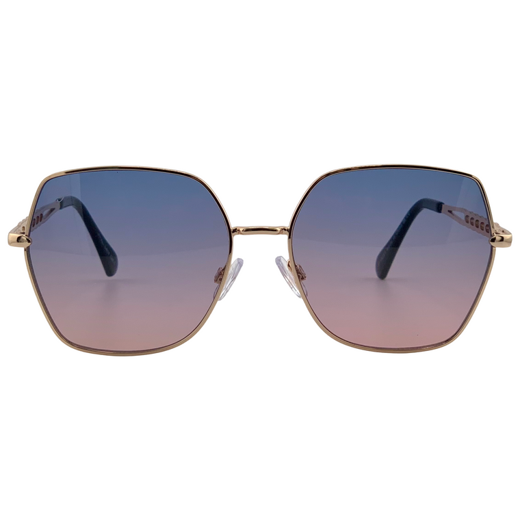 GOLD SQUARE METAL FRAME WITH BLUE TO PINK GRAD LENSES