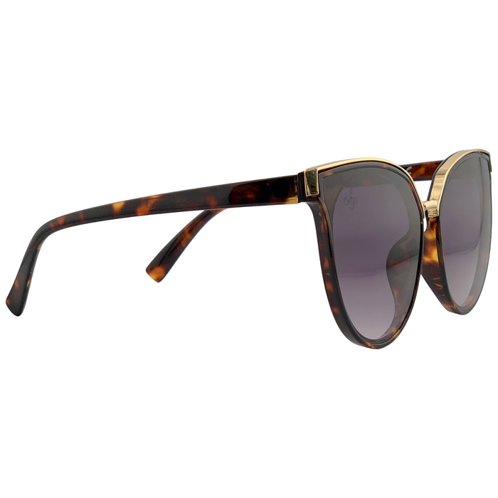 BROWN TORT/GOLD CAT EYE FRAME WITH PURPLE LENSES